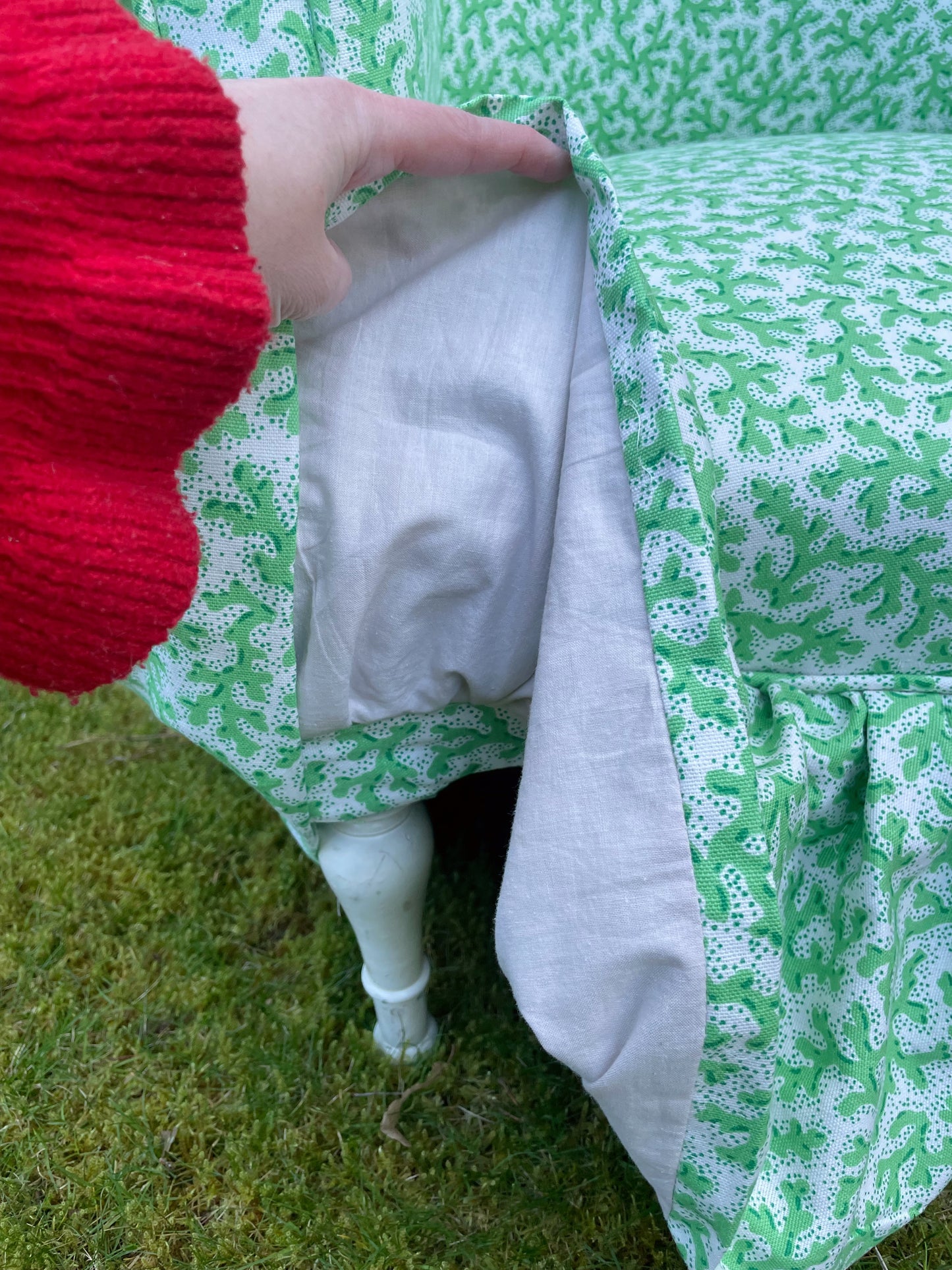 Schumacher ‘Sea Coral’ skirted armchair